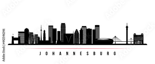 Johannesburg skyline horizontal banner. Black and white silhouette of Johannesburg, South Africa. Vector template for your design. photo