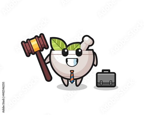 Illustration of herbal bowl mascot as a lawyer