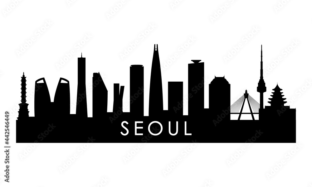 Seoul skyline silhouette. Black Seoul city design isolated on white background.