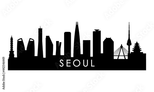 Seoul skyline silhouette. Black Seoul city design isolated on white background.