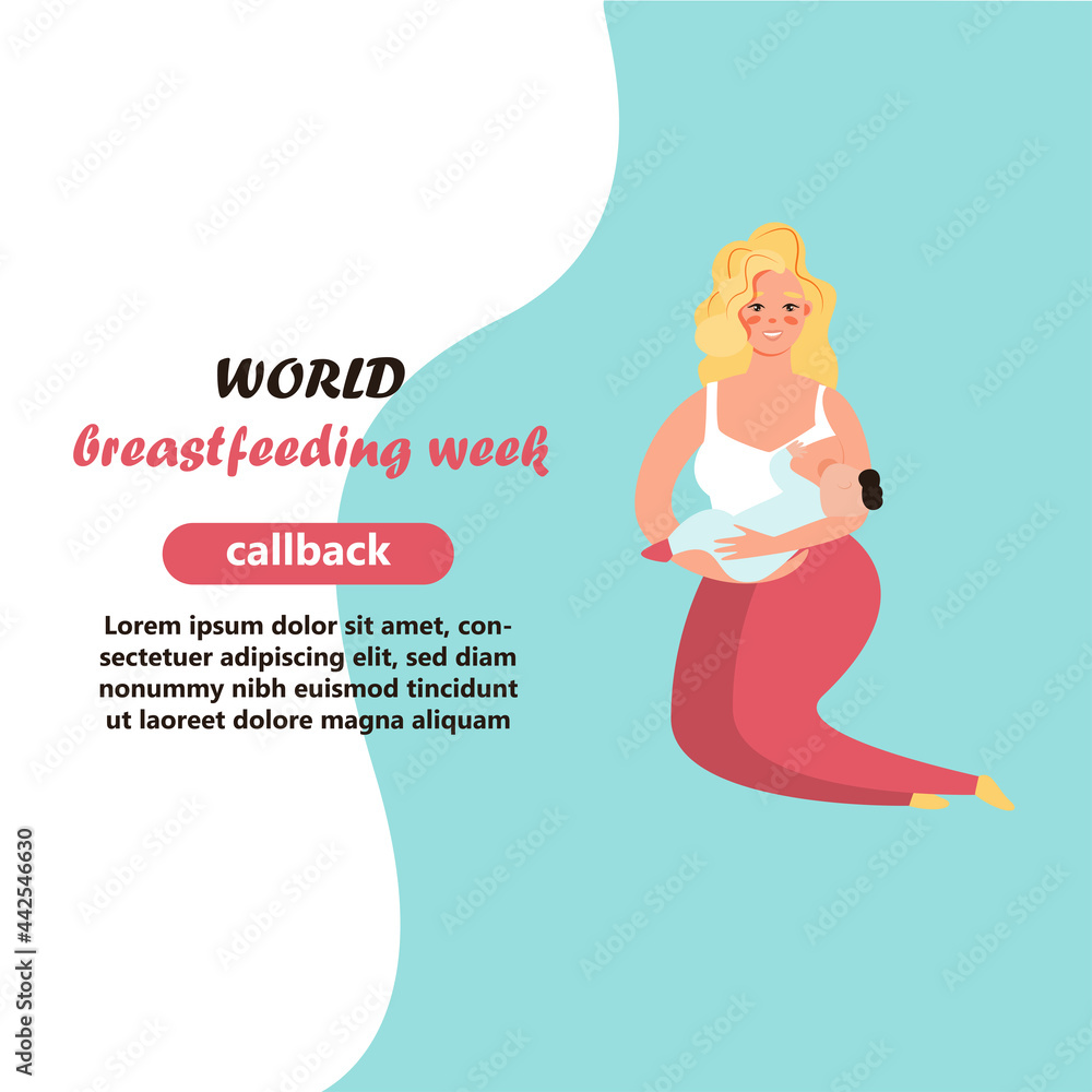 Breastfeeding - mother feeding a baby with breast. Concept vector illustration in cartoon style.
World Breastfeeding Week, 1-7 August. Concept vector illustration in cartoon style.

