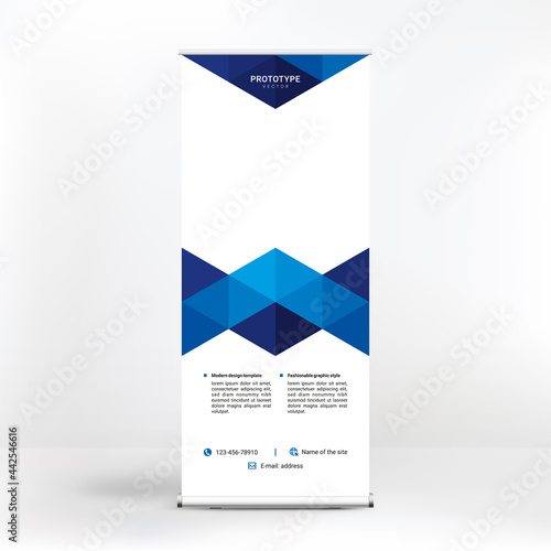 Roll-up advertising banner design, stand for presentations, conferences, seminars, exhibitions, creative geometric background