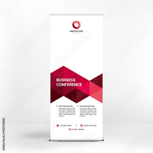 Roll-up advertising banner design, stand for presentations, conferences, seminars, exhibitions, creative geometric background