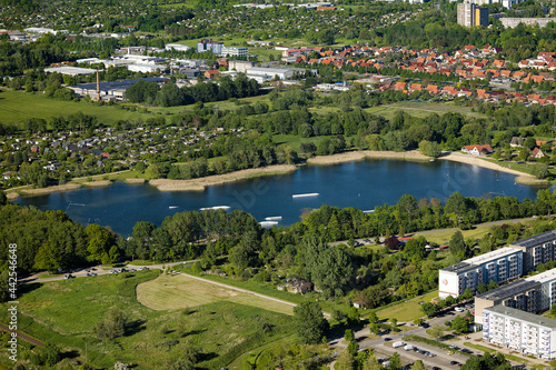 Neubrandenburg, Reitbahnsee, Wasserski Anlage, Mecklenburg-Vorpommern, Deutschland, Luftaufnahme aus dem Flugzeug 