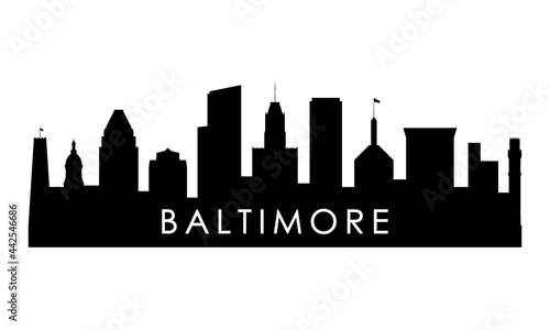 Baltimore skyline silhouette. Black Baltimore city design isolated on white background.