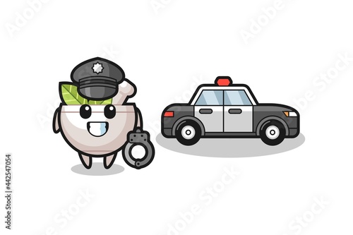 Cartoon mascot of herbal bowl as a police