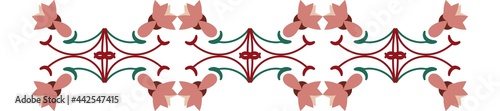 Seamless floral vector element, border pattern, braid, lint, border decoration, edges, pink, green, burgundy color