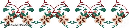 Seamless floral vector element, border pattern, braid, lint, border decoration, edges, pink, green, burgundy color