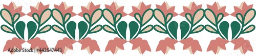 Seamless floral vector element, border pattern, braid, lint, border decoration, edges, pink, green color