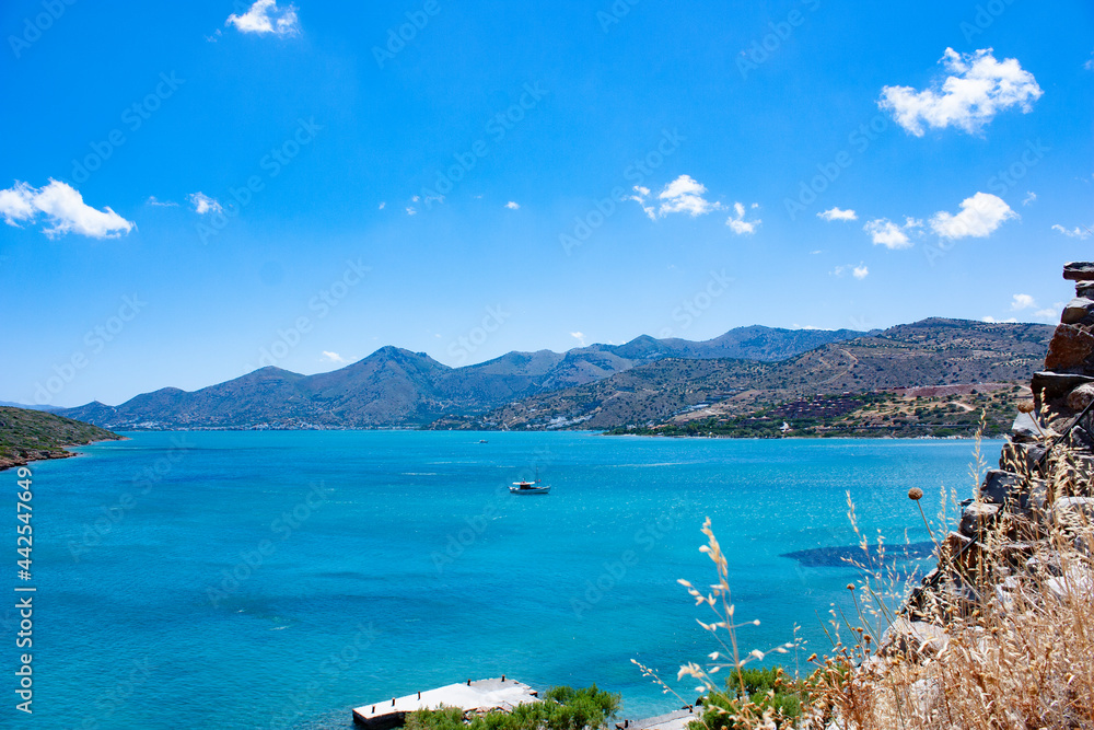 Island Spinalonga, view from village Plaka, Crete, Greece