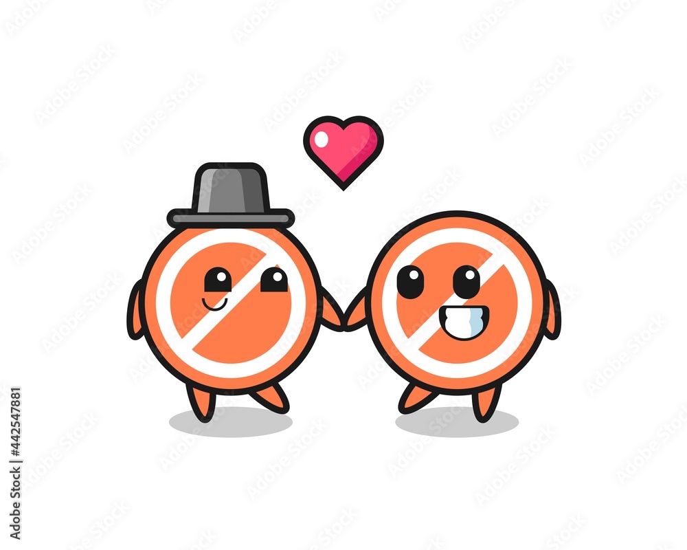 Fototapeta premium stop sign cartoon character couple with fall in love gesture