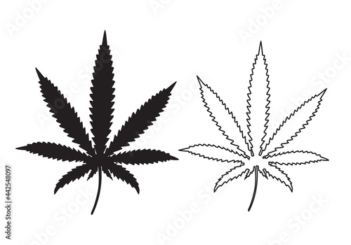 Marijuana leaf vector silhouette ang contour