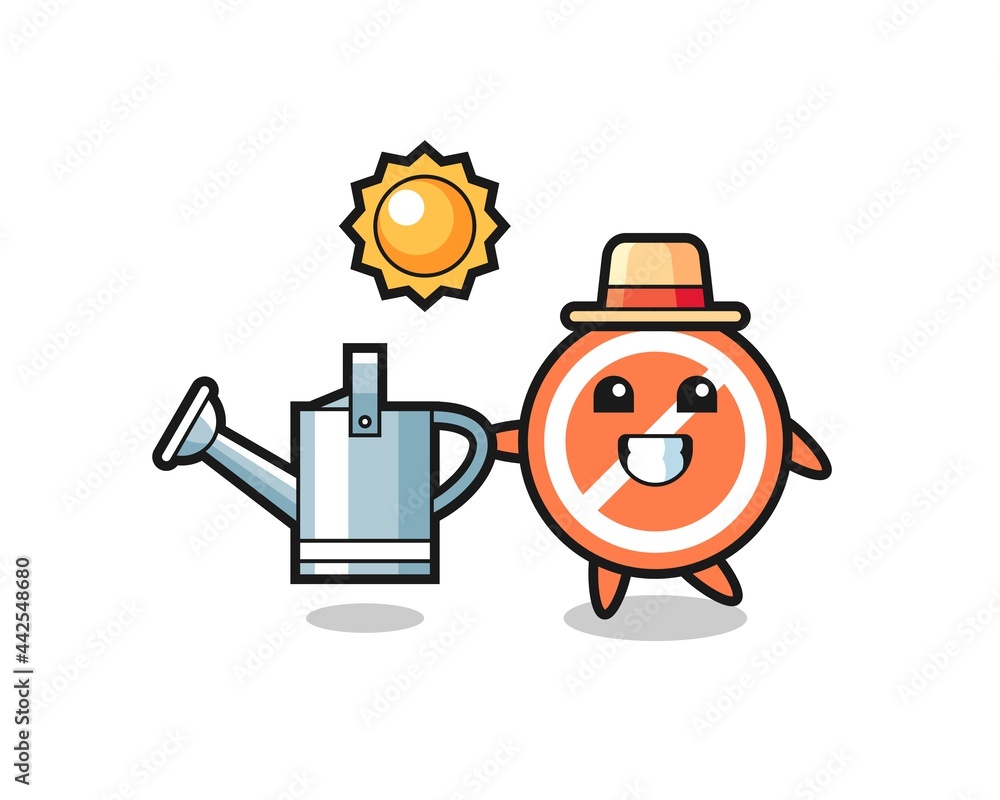 Cartoon character of stop sign holding watering can Cartoon character of stop sign holding watering can