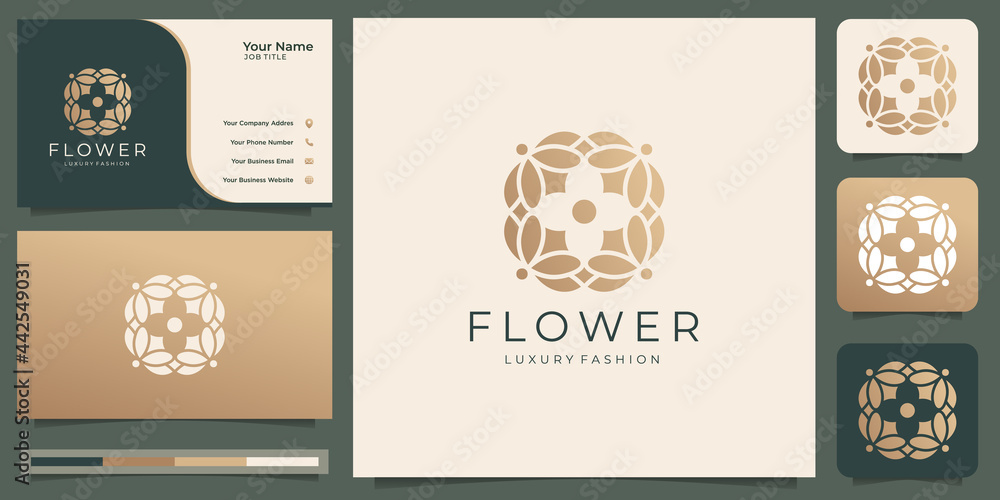 Fototapeta premium luxury flower rose beauty logo.gold, fashion, skin care, cosmetic, yoga and spa products. logo templates and business card design. Premium Vector