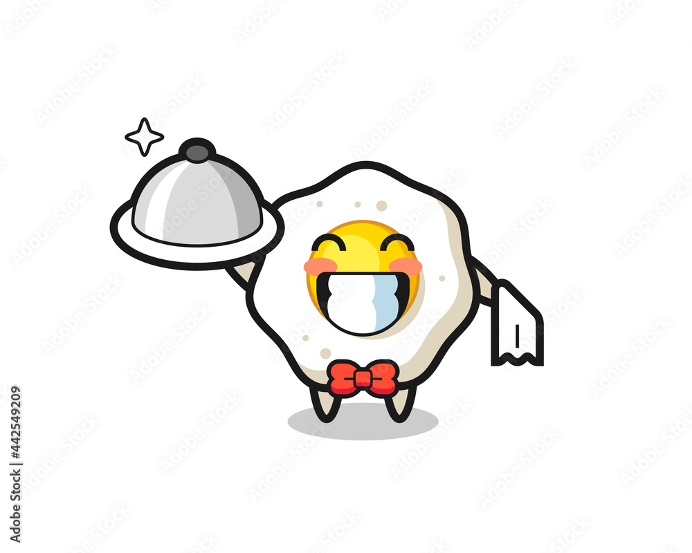Naklejka premium Character mascot of fried egg as a waiters