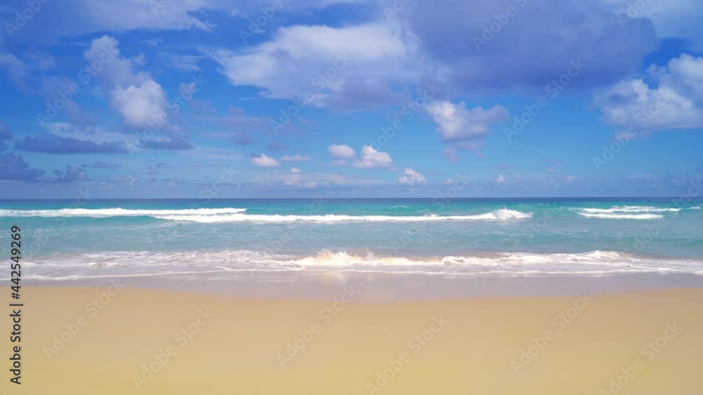 Nature video Panoramic landscape view of Beach scenery on a beautiful day beautiful beach The blue sea and the blue sky are beautiful. At Karon beach, Phuket, Thailand. On July 2021 Nature video Panoramic landscape view of Beach scenery on a beautiful day beautiful beach The blue sea and the blue sky are beautiful. At Karon beach, Phuket, Thailand. On July 2021