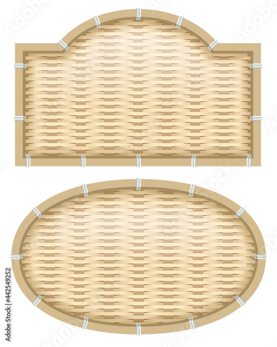 ザル（竹籠）のアイコンセット。看板。