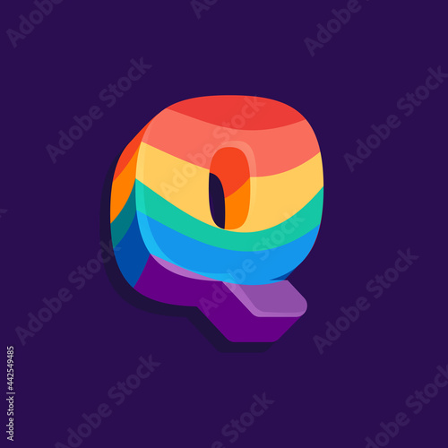 Q letter volume logo with Pride LGBTQ flag pattern.