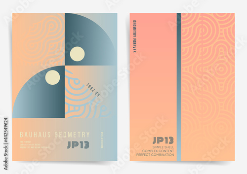 Retro Geometric shapes Poster Design layout collection. For poster, web art, brochure, book cover. Gradient abstract templates with geometric shapes elements and asian waves. Vector background set.