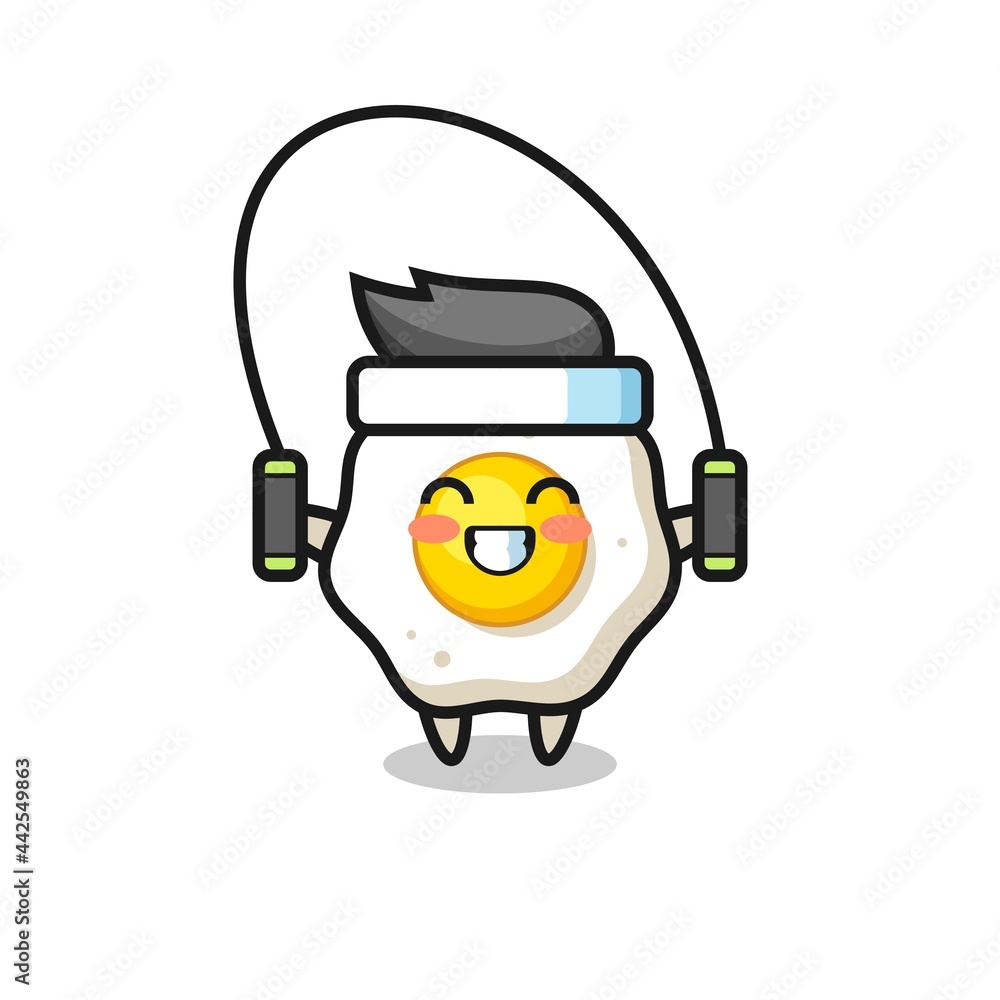 fried egg character cartoon with skipping rope