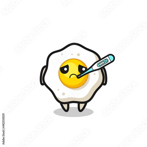 fried egg mascot character with fever condition