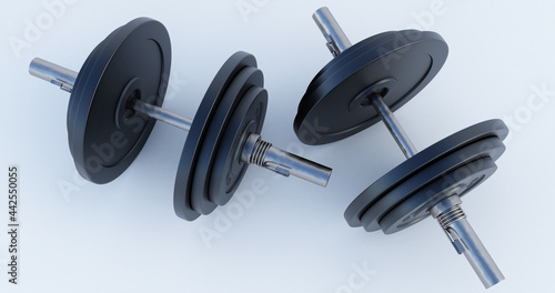 3d render of Stylish Iron Barbell, dumbbell isolated on white background. High resolution