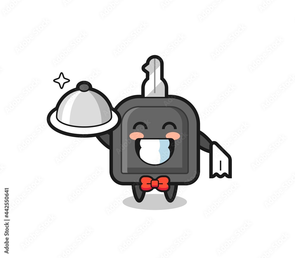Character mascot of car key as a waiters Character mascot of car key as a waiters