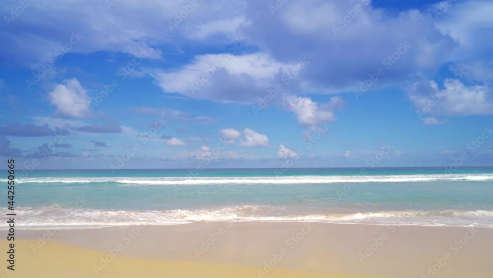 Nature video Panoramic landscape view of Beach scenery on a beautiful day beautiful beach The blue sea and the blue sky are beautiful. At Karon beach, Phuket, Thailand. On July 2021 Nature video Panoramic landscape view of Beach scenery on a beautiful day beautiful beach The blue sea and the blue sky are beautiful. At Karon beach, Phuket, Thailand. On July 2021