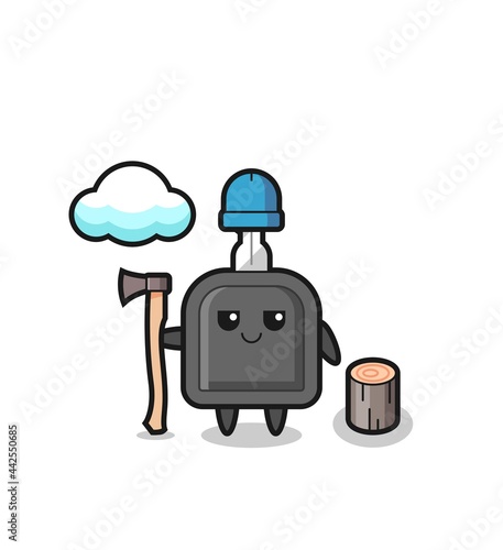 Character cartoon of car key as a woodcutter