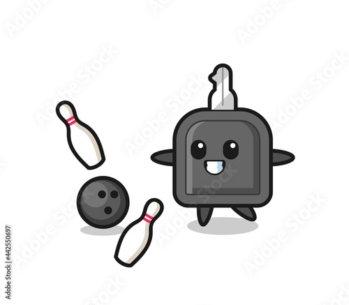 Character cartoon of car key is playing bowling