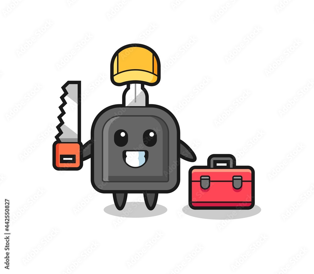 Illustration of car key character as a woodworker Illustration of car key character as a woodworker