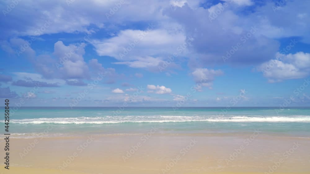 Nature video Panoramic landscape view of Beach scenery on a beautiful day beautiful beach The blue sea and the blue sky are beautiful. At Karon beach, Phuket, Thailand. On July 2021 Nature video Panoramic landscape view of Beach scenery on a beautiful day beautiful beach The blue sea and the blue sky are beautiful. At Karon beach, Phuket, Thailand. On July 2021