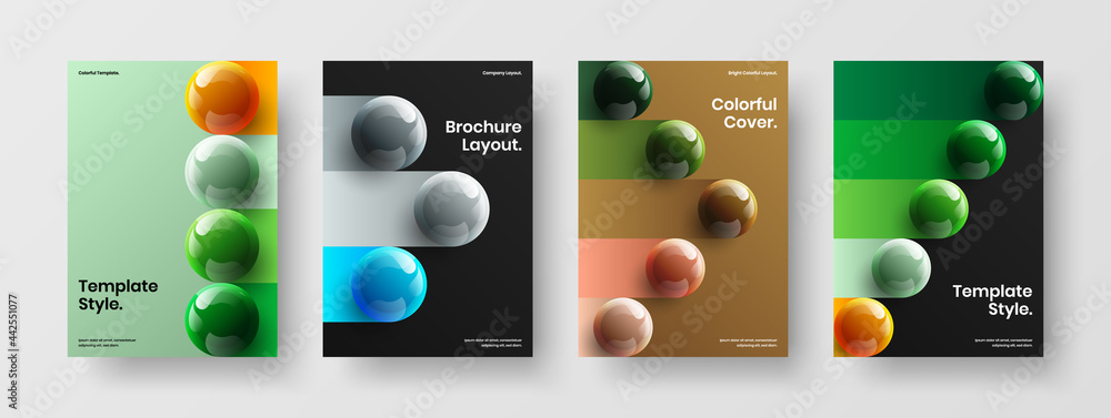Isolated 3D balls book cover layout composition. Trendy poster vector design template collection.