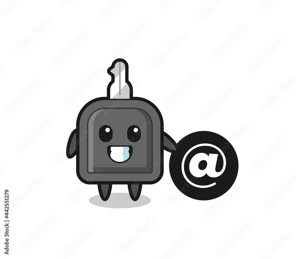 Cartoon Illustration of car key standing beside the At symbol Cartoon Illustration of car key standing beside the At symbol