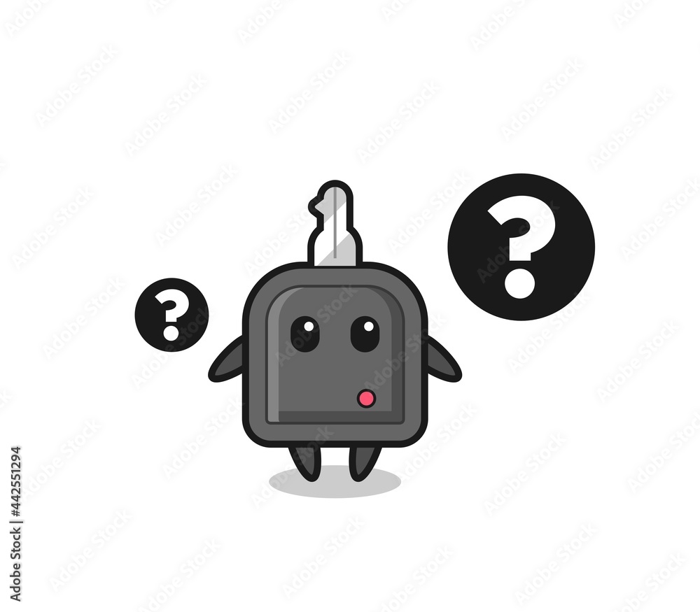 Cartoon Illustration of car key with the question mark Cartoon Illustration of car key with the question mark
