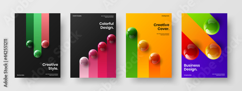 Minimalistic leaflet A4 design vector layout composition. Original realistic balls corporate brochure concept collection. © kitka