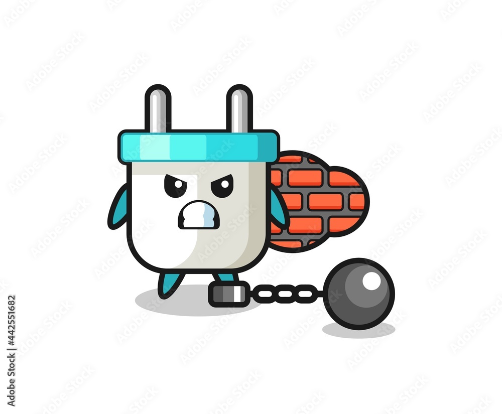 Fototapeta premium Character mascot of electric plug as a prisoner