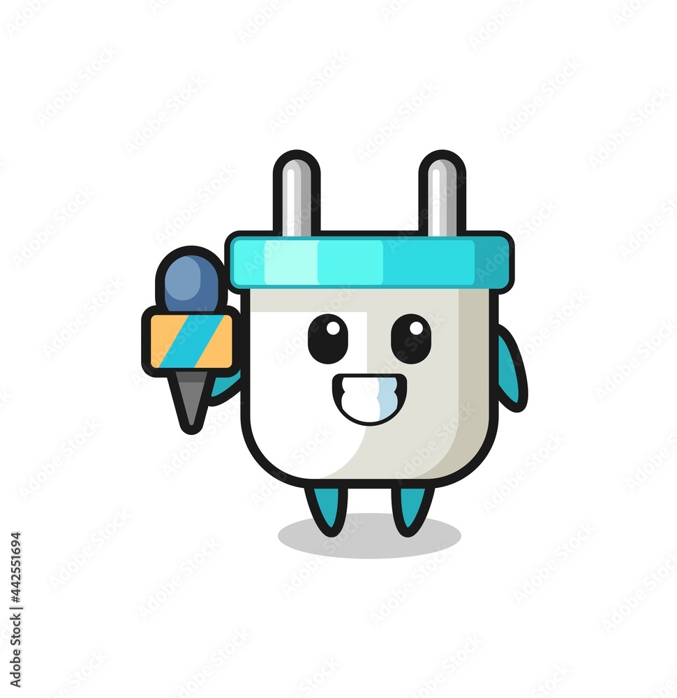 Character mascot of electric plug as a news reporter Character mascot of electric plug as a news reporter