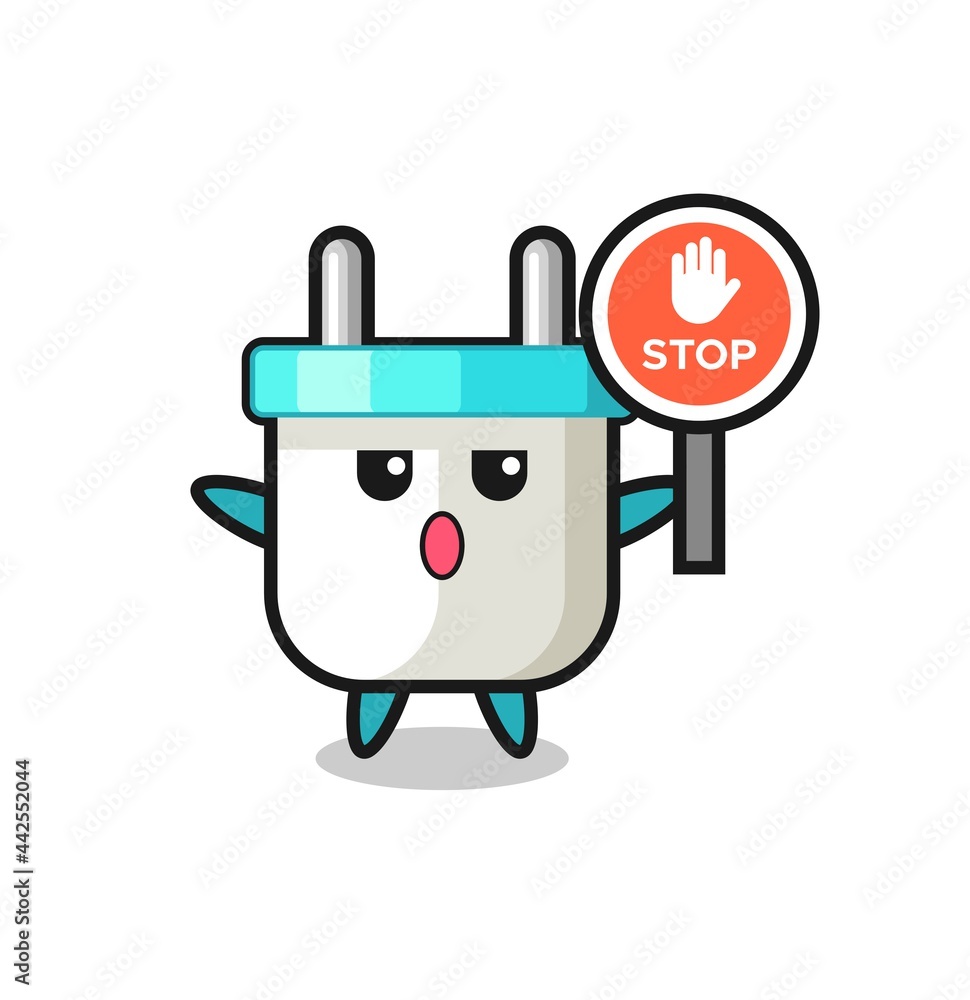 electric plug character illustration holding a stop sign electric plug character illustration holding a stop sign