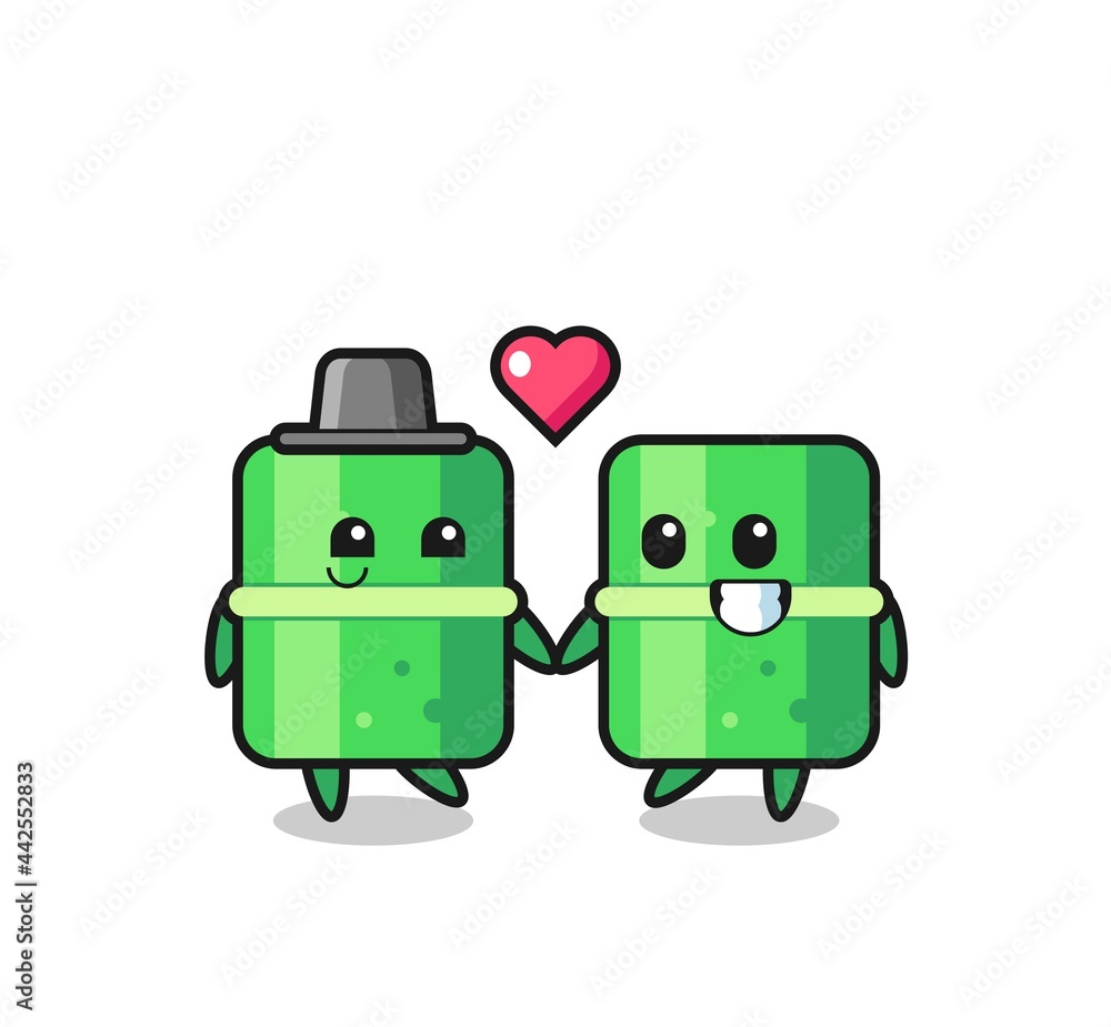 bamboo cartoon character couple with fall in love gesture