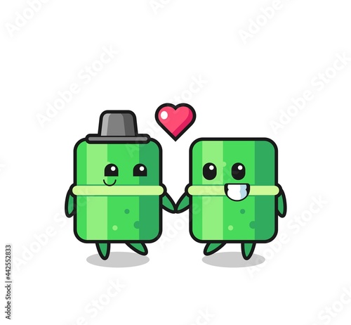 bamboo cartoon character couple with fall in love gesture