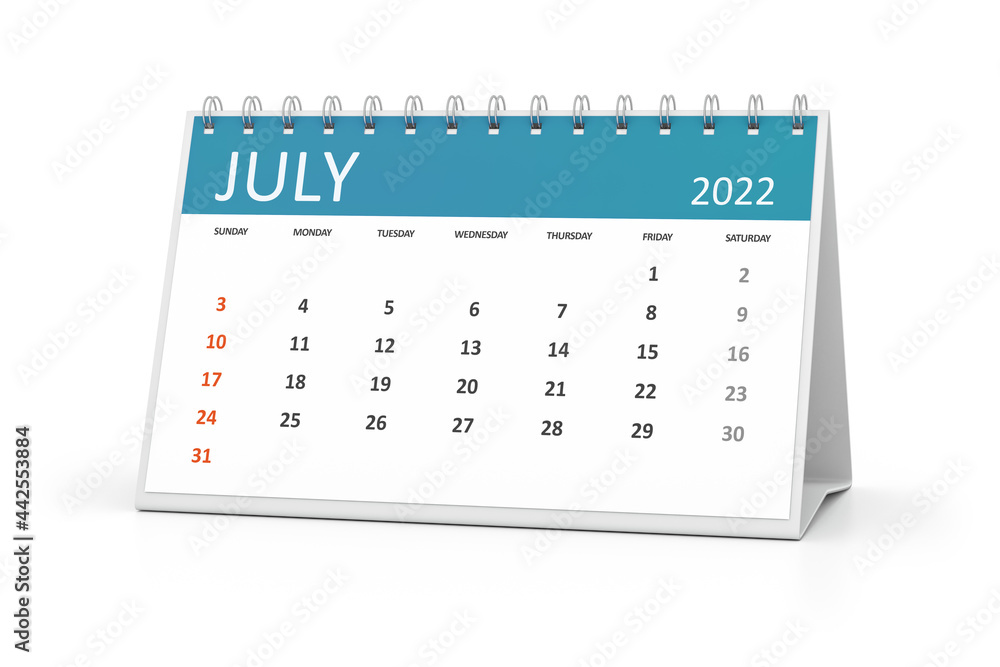table calendar 2022 july - obrazy, fototapety, plakaty 