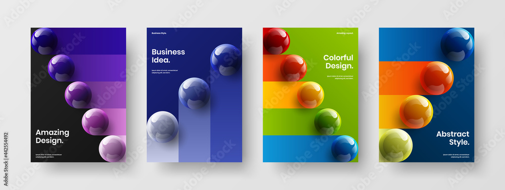 Abstract catalog cover design vector template set. Creative 3D balls flyer concept bundle.