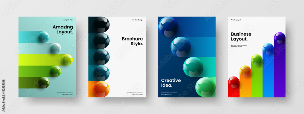 Simple cover A4 vector design illustration bundle. Clean 3D balls poster layout composition. - obrazy, fototapety, plakaty 