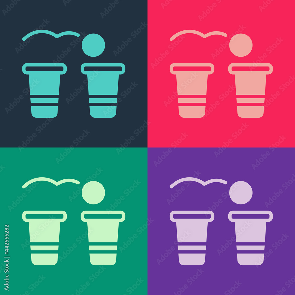 Pop art Beer pong game icon isolated on color background. Alcohol party game. Vector Pop art Beer pong game icon isolated on color background. Alcohol party game. Vector