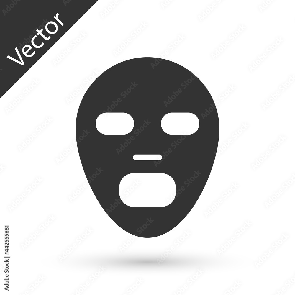 Grey Facial cosmetic mask icon isolated on white background. Cosmetology, medicine and health care. Vector Grey Facial cosmetic mask icon isolated on white background. Cosmetology, medicine and health care. Vector