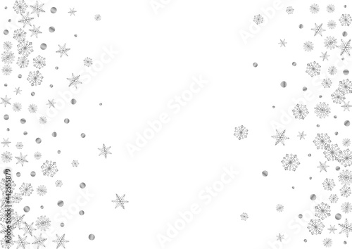 Luminous Flake Background White Vector. Dot Decoration Card. Grey Snowflake Isolated. Silver Xmas Illustration.