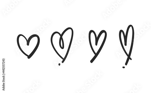 Hand drawn hearts doodle collection. Valentine's day romance illustration set.