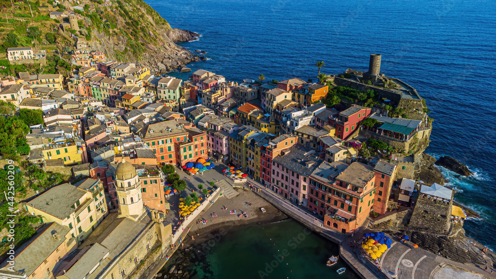 Aerial view of Vernazza village in Cinque Terre, Italy