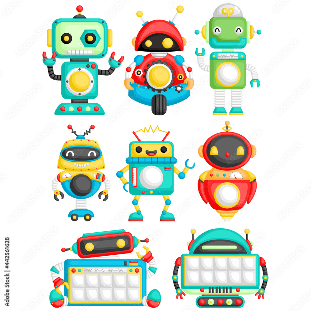 A Vector Set of Futuristic Cute Colorful Robot
